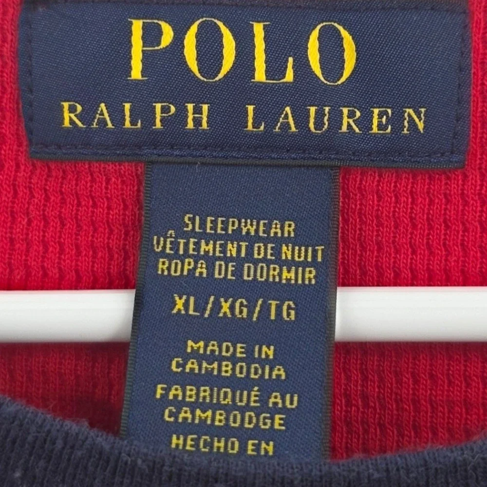 POLO RALPH LAUREN BIG CREST THERMAL SHIRT MENS XL BLUE RED SLEEPWEAR WAFFLE KNIT